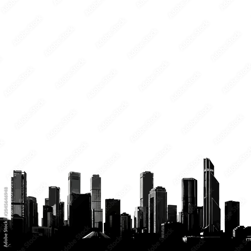 Fototapeta premium Modern Cityscape Silhouette - Black and White Skyline of Tall Buildings