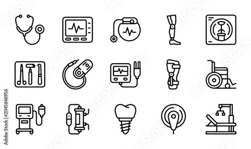Cuadro en lienzo Medical Equipment Icons Set, Healthcare Technology Vector Graphics, Cardiology,