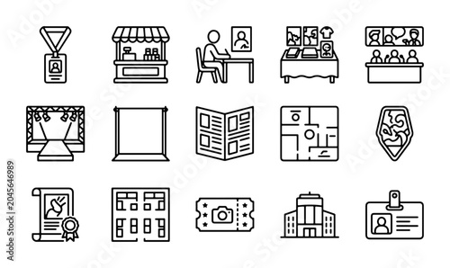 Canvas Print Exhibition Icons Set: Gallery, Museum, Booth, Event Display, Badge, Ticket, Buil