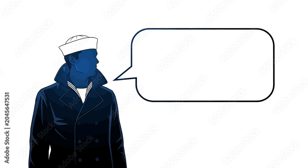 Obraz premium Sailor Speaking Thought Bubble Isolated White Background