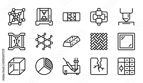 Foto Industrial Science Icons: Metallurgy, Materials, Manufacturing, and Research Vec