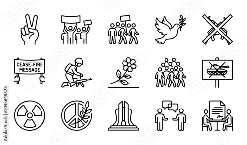 Foto Peace and Conflict Icons: Protest, Dove, Ceasefire, Diplomacy, Anti-War Symbols