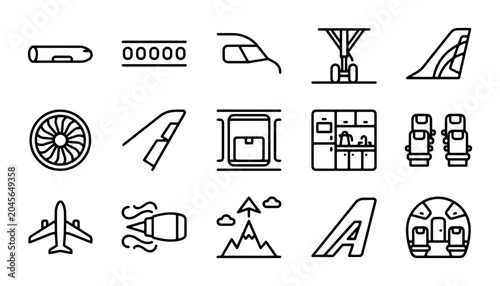 Fotografie Airplane Icons Set, Aviation Symbols Collection, Aircraft Elements Vector Graphi
