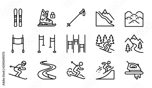 Bild auf Leinwand Skiing Icons Set, Winter Sports Vector Graphics, Snowboarding and Alpine Activit
