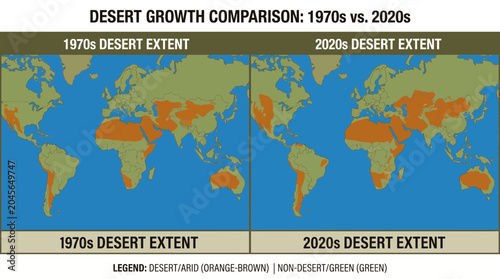 Slika na platnu Comparison Map of Desert Growth Over Last Fifty Years
