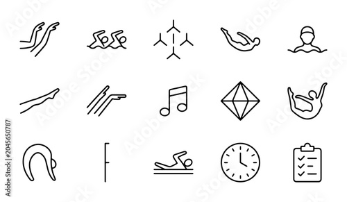 Quadro su tela Synchronized Swimming Icons Set, Aquatic Sport Vector Graphics, Water Ballet Sym