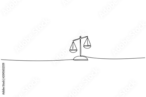 Photos Continuous line drawing of unbalanced legal scales of justice with unbalanced ju