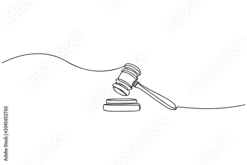 Εκτύπωση καμβά Continuous line drawing of a wooden judge gavel resting on a sounding block with