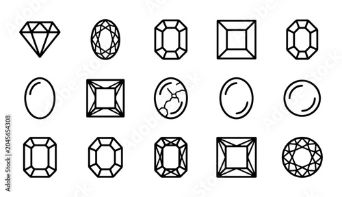 Bild auf Leinwand Gemstone Icons, Diamond Shapes, Jewelry Cuts, Precious Stones, Vector Set