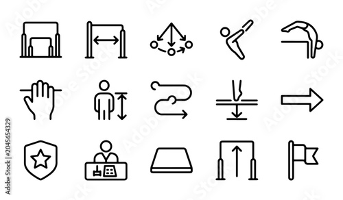 Fotografie Gymnastics Icons Set, Sport Equipment & Athlete Poses, Vector Graphics for Fitne