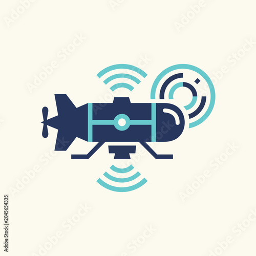 sonarUnderwater submarine sonar exploration icon flat vector