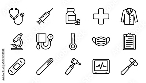 Foto Medical Icons Set, Healthcare Symbols Collection, Doctor Tools Vector Graphics,
