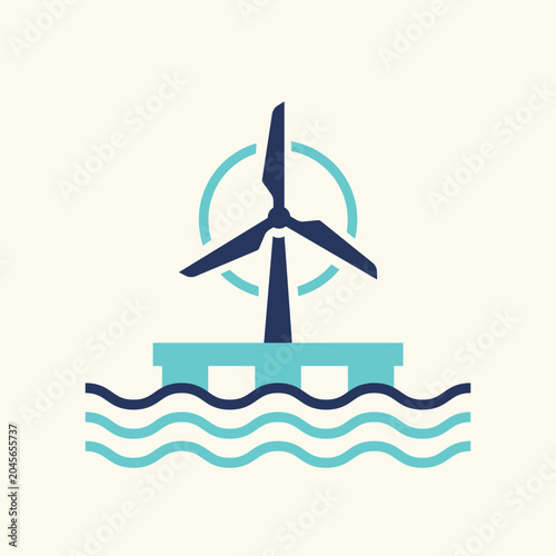 Offshore wind turbine renewable energy ocean icon vector
