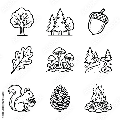 Nature Elements Collection Hand Drawn Icons.