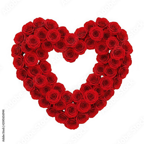 Heart shape made of red roses on white
