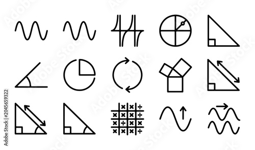 Bild auf Leinwand Mathematics Icons Set: Geometry, Algebra, Trigonometry Symbols, Vector Graphics