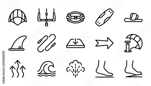 Bild auf Leinwand Kitesurfing Icons Set: Vector Graphics for Water Sports and Adventure