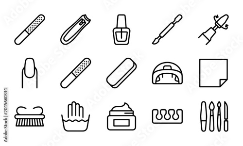 Billede på lærred Manicure and Pedicure Icons Set, Nail Care Tools Vector Collection, Beauty Salon