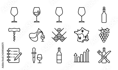 Bild auf Leinwand Wine Icons Set: Elegant Vector Graphics for Beverage, Gastronomy, and Celebratio