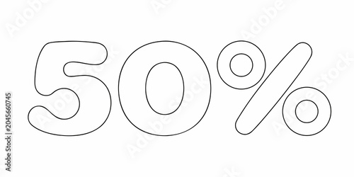 Obraz na płótnie Fifty Percent Sign In Black Line Drawing On White Background