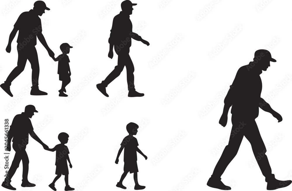Obraz premium Silhouette of adults and children walking black silhouette family