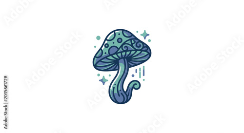 Canvastavla Whimsical Blue Mushroom with Swirl Patterns and Sparkles.