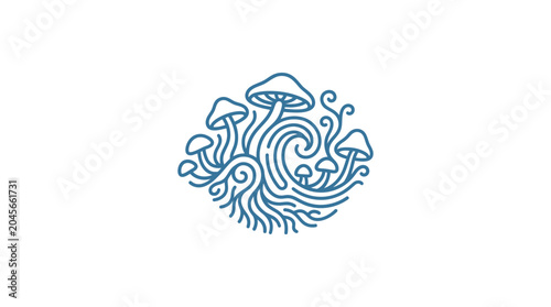 Canvastavla Stylized Blue Mushroom Cluster with Swirling Lines.