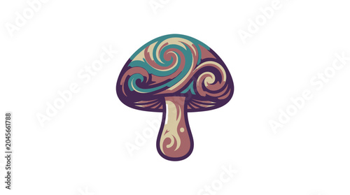 Εκτύπωση καμβά Psychedelic Mushroom Illustration with Swirling Patterns.