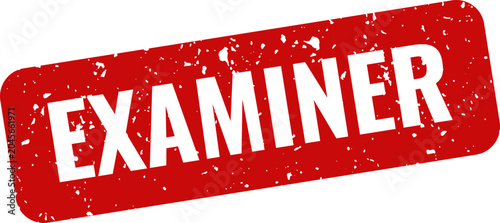 Fotografie Red rubber stamp impression with the word 'examiner' in bold white letters on wh