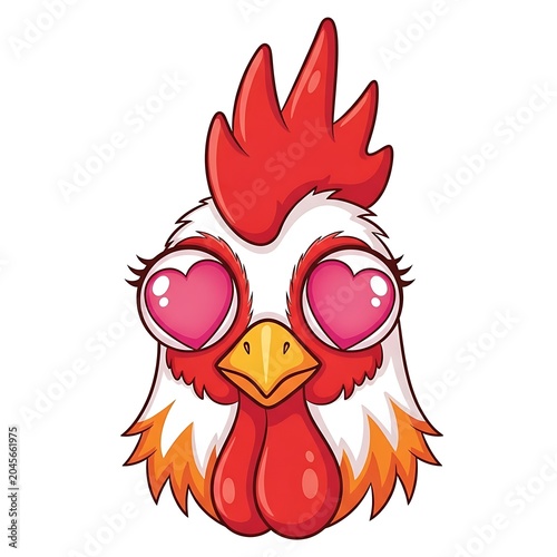 Cute cartoon chicken with heart eyes.