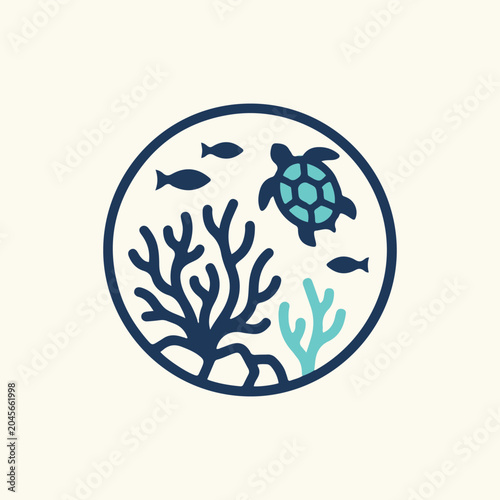 Marine ecosystem coral reef conservation circle icon vector