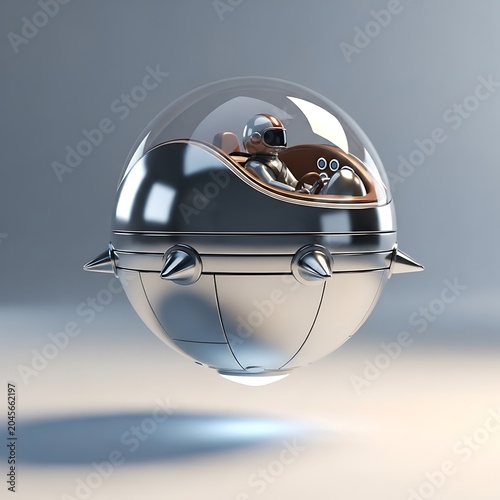Futuristic metallic sphere with dashboard.