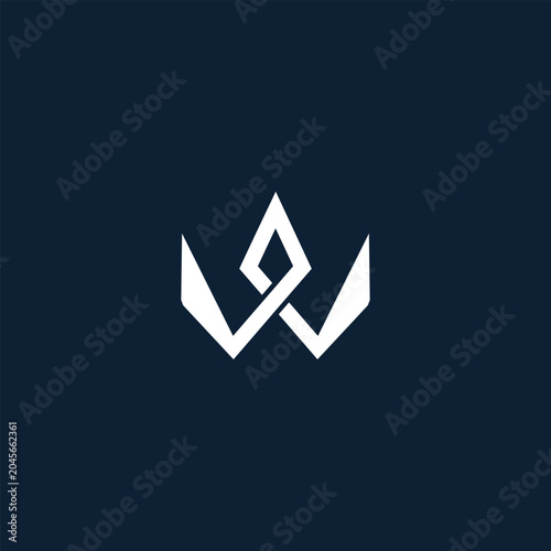 geometric logo, white symbol on dark blue background