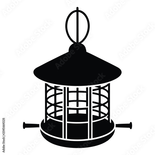 Bird Feeder with Visiting Garden Birds Vector, Silhouette, Illustration