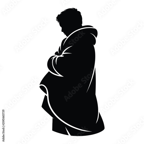 Person Holding Blanket Vector, Silhouette, Illustration