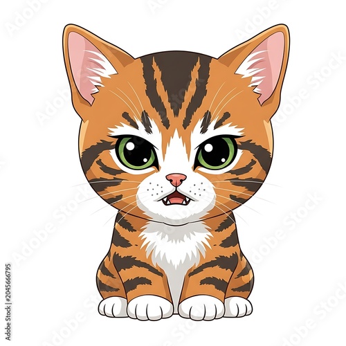 Cute Cartoon Orange Tabby Kitten Portrait.
