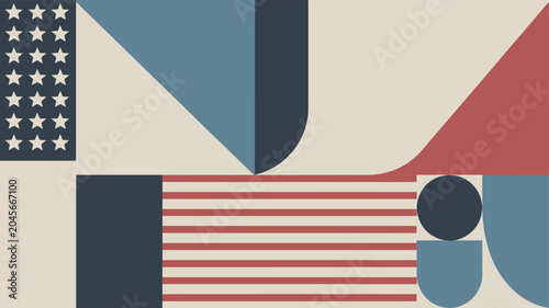 Canvas Print Abstract geometric representation of the American flag with stars and stripes in a modern minimalist design