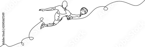 Continuous line drawing of padel player jumping and smashing ball minimalist illustration
