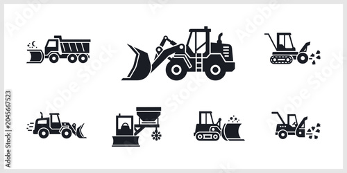 Quadro su tela Collection of Construction and Snow Removal Vehicle Icons