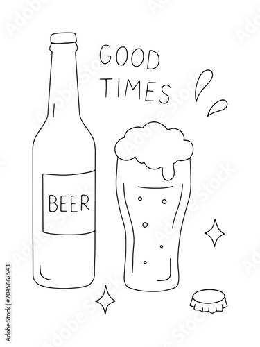 Foto Beer bottle and pint glass with foam and Good Times lettering