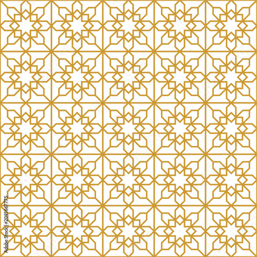 Tableau sur toile Islamic Geometric Seamless Pattern in Gold and White
