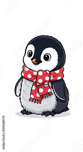 Cute penguin wearing red scarf winter.