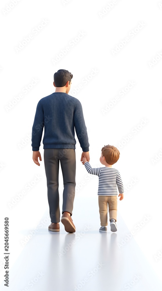 Fototapeta premium A man and a little boy walking together.