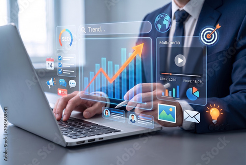 Fotografía digital marketing analytics dashboard showing business growth trends and adverti