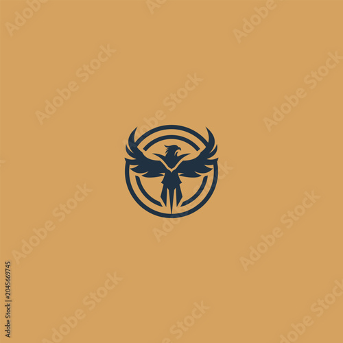 Winged mythical creature logo on orange background