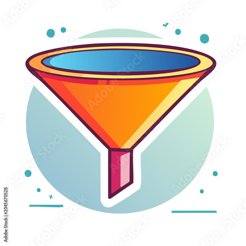 Flat design icon of a funnel with colorful accents