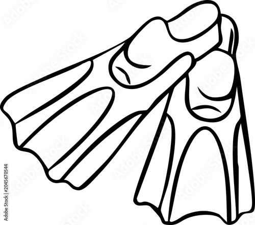 Diving Fins Scuba Snorkel Ocean Sea Equipment Gear Aquatic Sport Adventure Recreation Activity Coloring Drawing Line Art
