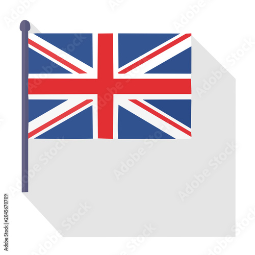 Flat design Union Jack flag on pole with shadow