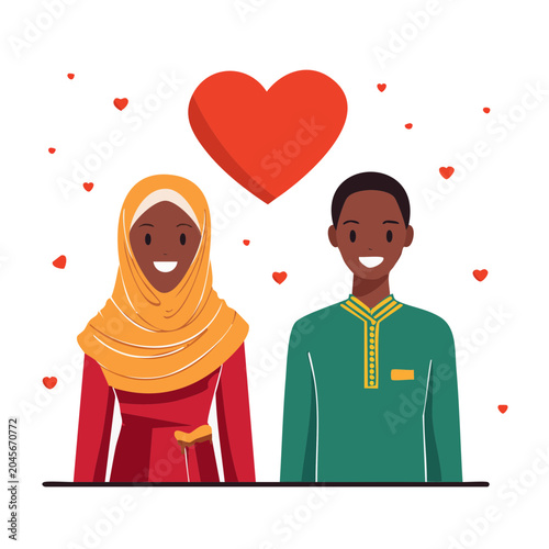 Happy Muslim Couple with Heart Symbol