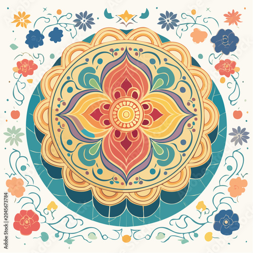Colorful Mandala with Floral Elements